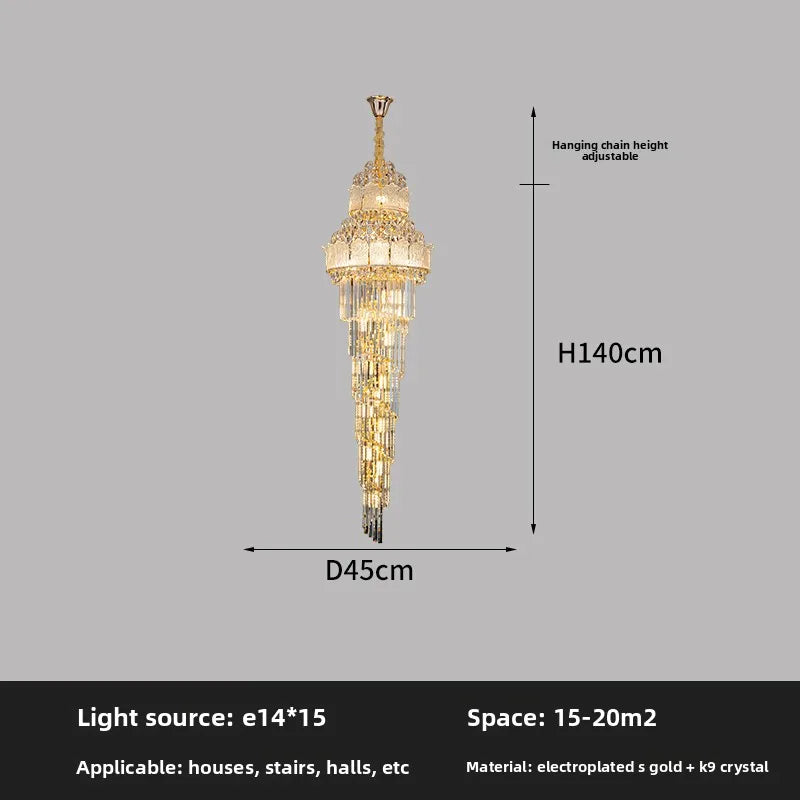 Modern LED Kristallkrona – Trappor, Lobby & Stora Rum, Guld