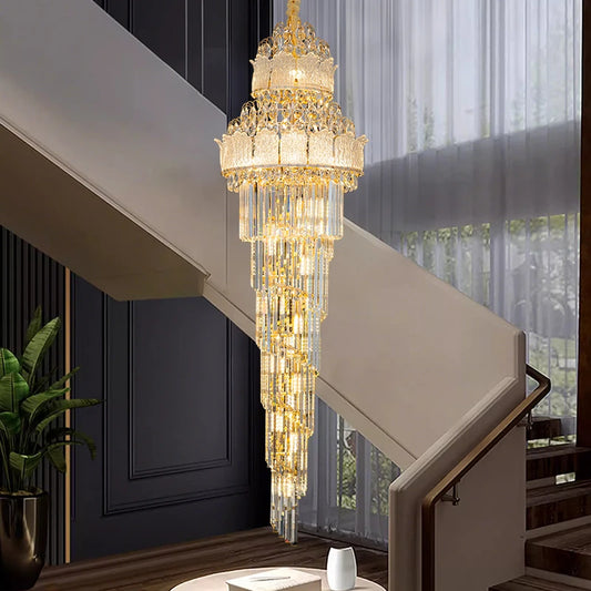Modern LED Kristallkrona – Trappor, Lobby & Stora Rum, Guld