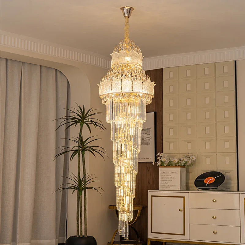 Modern LED Kristallkrona – Trappor, Lobby & Stora Rum, Guld