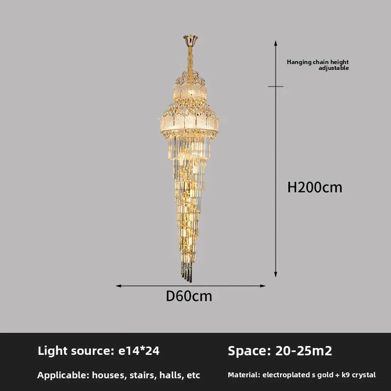 Modern LED Kristallkrona – Trappor, Lobby & Stora Rum, Guld