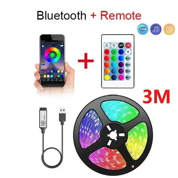 Smart RGB 5050 LED Wall Strip Lights Bluetooth Music Sync APP Remote Flexible Ribbon for TV Backlight Bedroom Home Party Decor