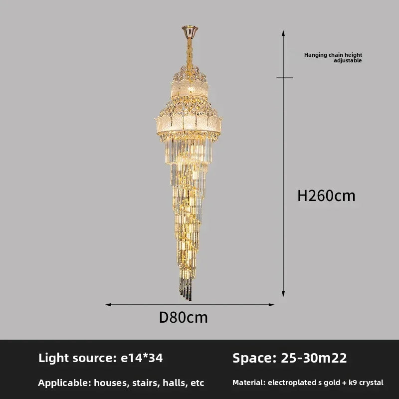 Modern LED Kristallkrona – Trappor, Lobby & Stora Rum, Guld