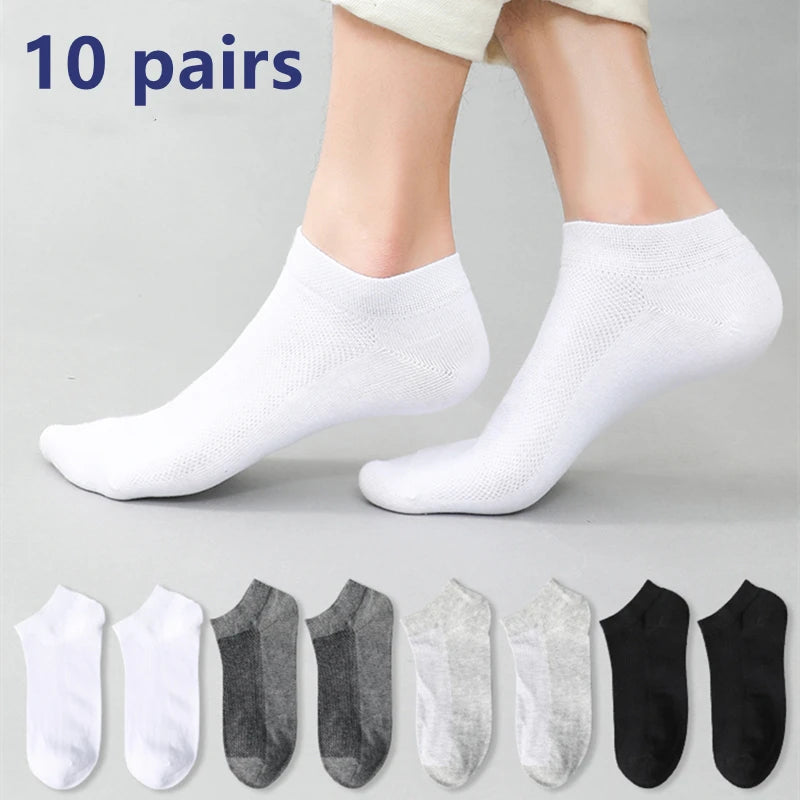 5pairs Men's Fashion Sports Socks, Striped Cotton Sweat Absorption Breathable Comfortable Ankle Socks