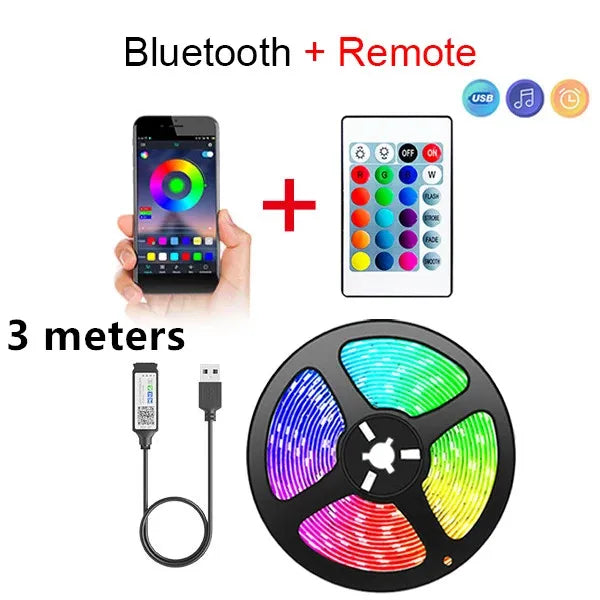 Smart RGB 5050 LED Wall Strip Lights Bluetooth Music Sync APP Remote Flexible Ribbon for TV Backlight Bedroom Home Party Decor