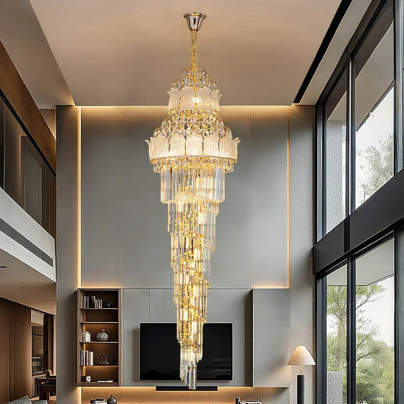Modern LED Kristallkrona – Trappor, Lobby & Stora Rum, Guld