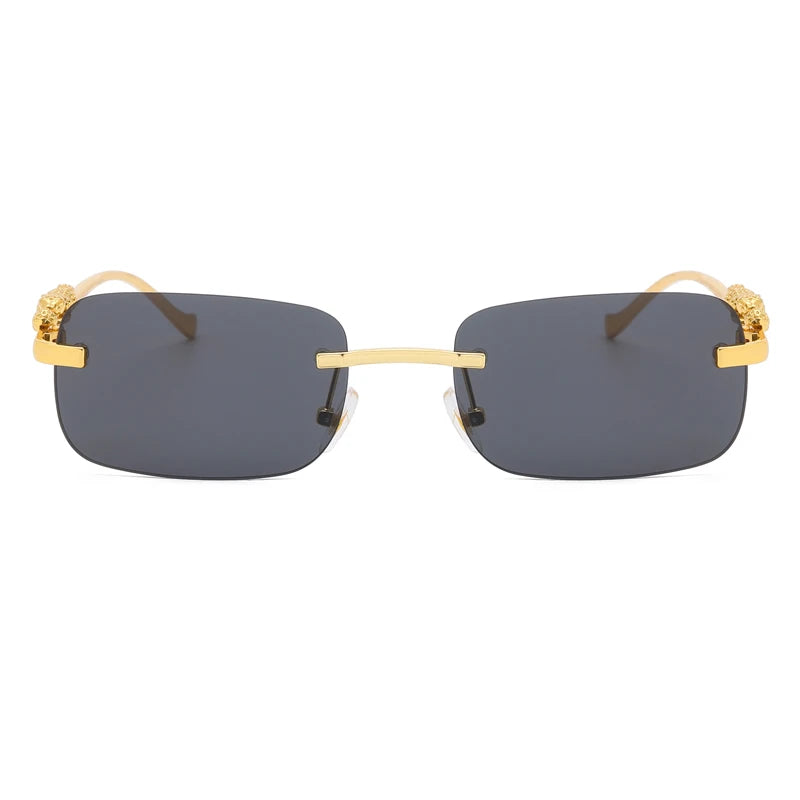Gold Black Rectangular Sunglasses With Metal Hinge Rimless Metal sunglasses Summer fashion Travel Street Photo Sunglasses