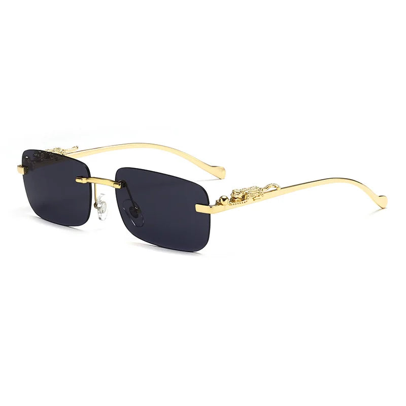 Gold Black Rectangular Sunglasses With Metal Hinge Rimless Metal sunglasses Summer fashion Travel Street Photo Sunglasses