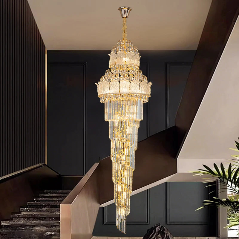 Modern LED Kristallkrona – Trappor, Lobby & Stora Rum, Guld