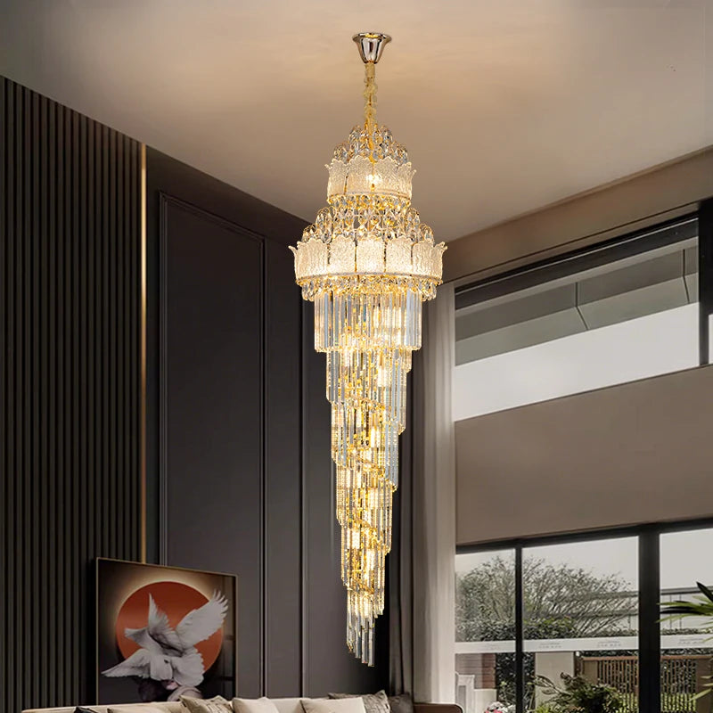 Modern LED Kristallkrona – Trappor, Lobby & Stora Rum, Guld