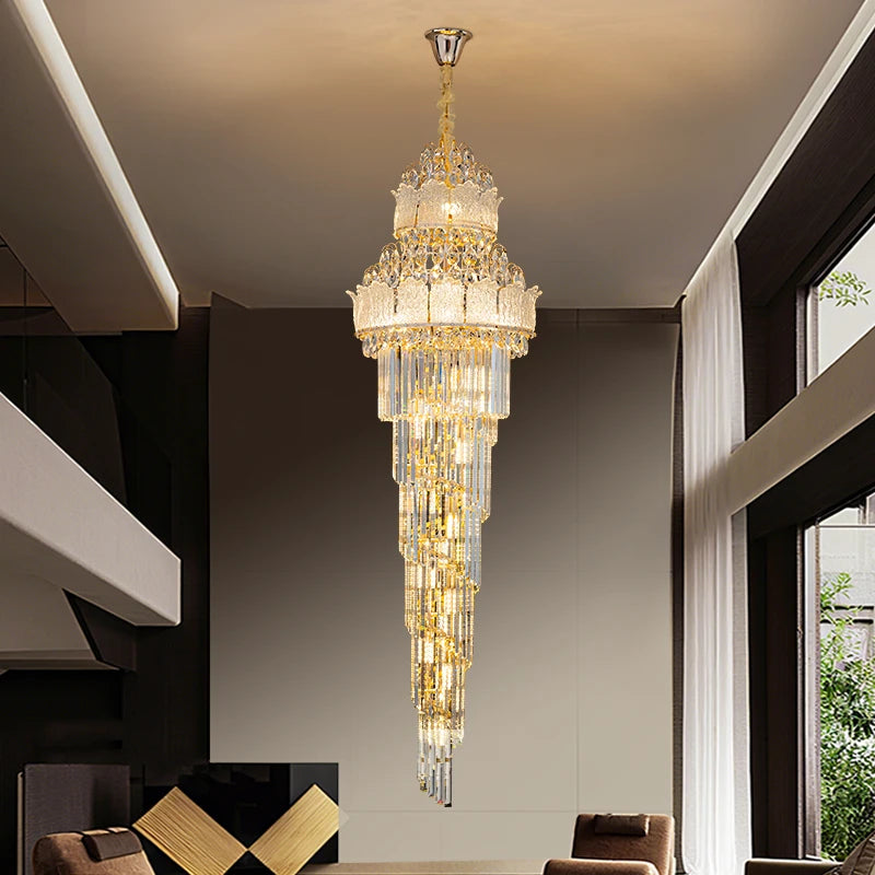 Modern LED Kristallkrona – Trappor, Lobby & Stora Rum, Guld