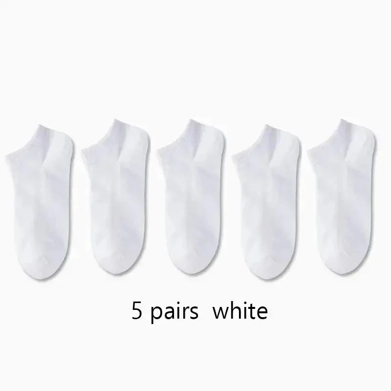 1/5/10 Pairs Comfortable Men's Women's Socks Casual Short Solid Color Spring Summer Boat Sock Fashionable Round Neck Ankle Socks